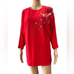 Vintage Ann Tjian for Kenar gemstone Embellished Red Women's Top-L
